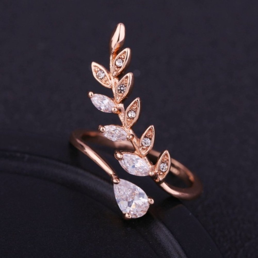 NEW ROSE GOLD DIAMOND LEAF ADJUSTABLE RING - Picture 4 of 6